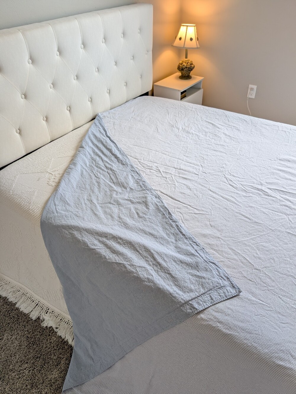 Ralph Lauren King Cotton Oxford Duvet Cover Light Blue Striped Reversible Luxury